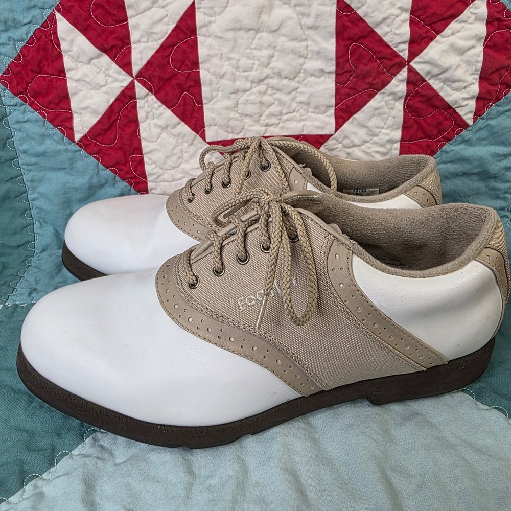 FootJoy GreenJoys Womens Golf Shoes White Tan Saddle Spikes 48746 Size 8W